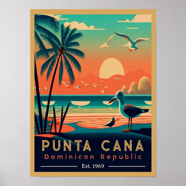 Punta Cana DR. Retro Sunset Souvenirs 1960er Poster (Vorne)