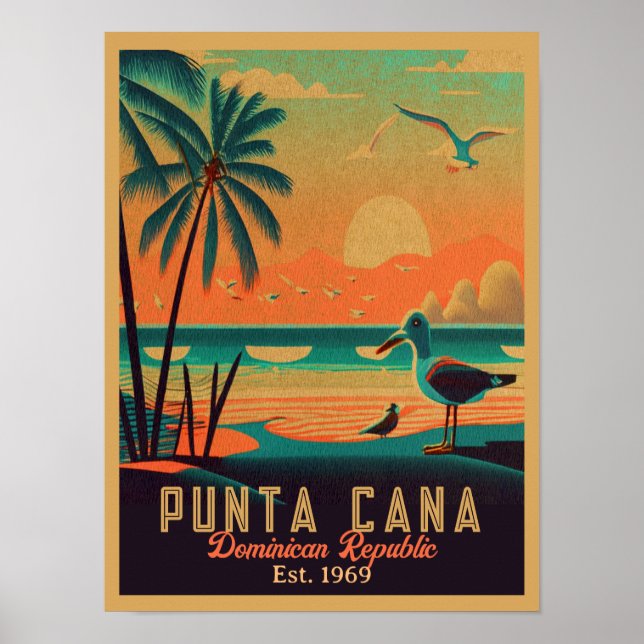 Punta Cana DR. Retro Sunset Souvenirs 1960er Poster (Vorne)