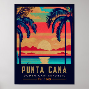 Punta Cana DR. Retro Sunset Souvenirs 1960er Poster