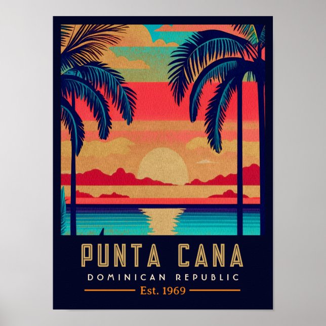 Punta Cana DR. Retro Sunset Souvenirs 1960er Poster (Vorne)