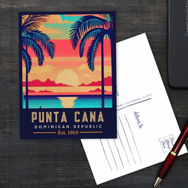 Punta Cana DR. Retro Sunset Souvenirs 1960er Postkarte (Von Creator hochgeladen)