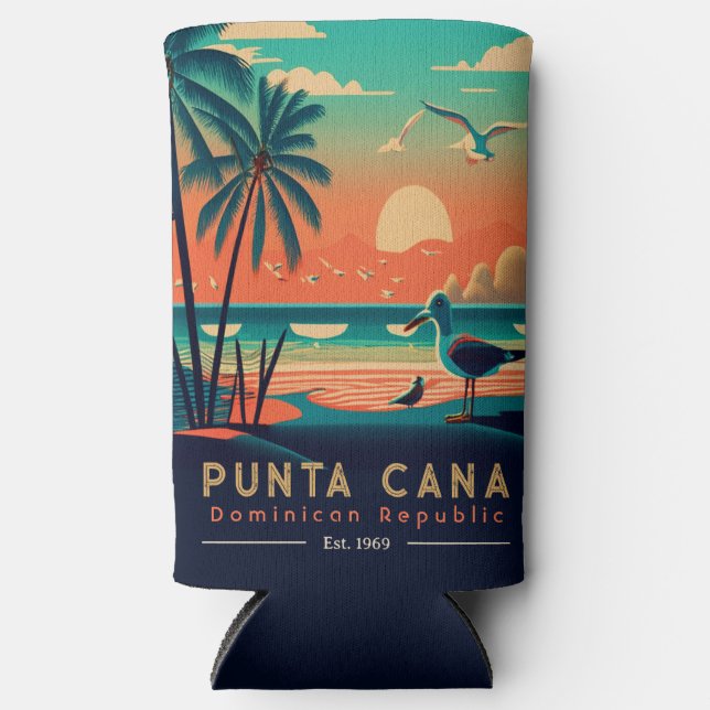 Punta Cana DR. Retro Sunset Souvenirs 1960er Selters Dosenkühler (Vorderseite)