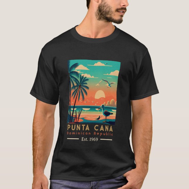 Punta Cana DR. Retro Sunset Souvenirs 1960er T-Shirt (Vorderseite)