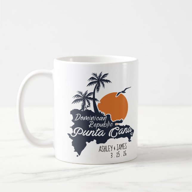 Punta Cana Navy Retro Sunset Custom Wedding Kaffeetasse (Links)