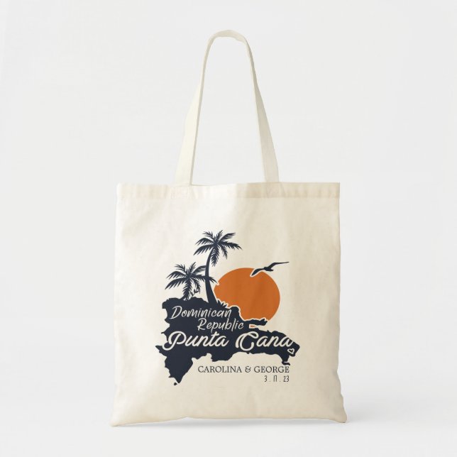 Punta Cana Navy Retro Sunset Custom Wedding Tragetasche (Vorne)