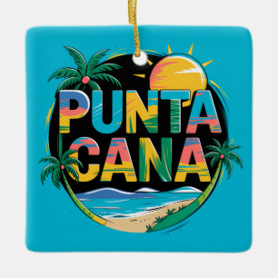 Punta Cana Sunset Colorful Travel Art Emblem Keramikornament