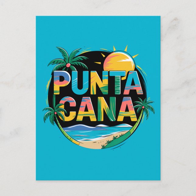 Punta Cana Sunset Colorful Travel Art Emblem Postkarte (Vorderseite)
