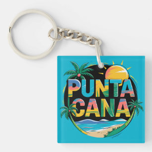 Punta Cana Sunset Colorful Travel Art Emblem Schlüsselanhänger