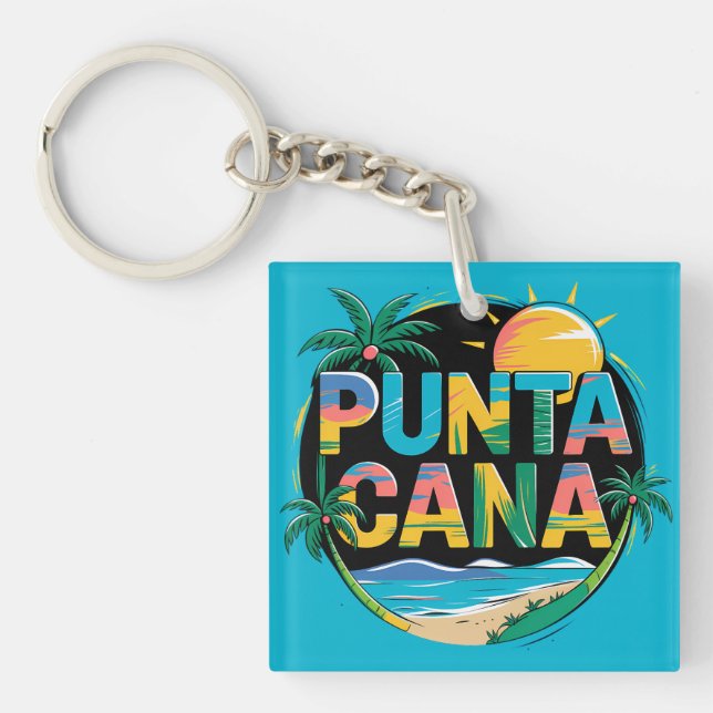 Punta Cana Sunset Colorful Travel Art Emblem Schlüsselanhänger (Vorderseite)