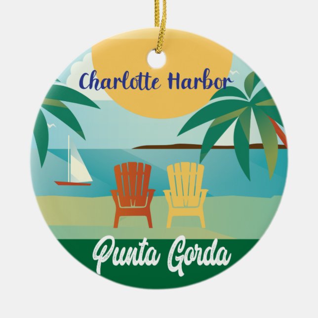Punta Gorda, Charlotte Hafen Florida Illustration Keramik Ornament (Vorne)