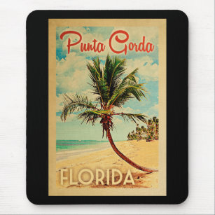 Punta Gorda Florida Palm Tree Beach Vintage Reisen Mousepad