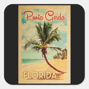 Punta Gorda Florida Palm Tree Beach Vintage Reisen Quadratischer Aufkleber