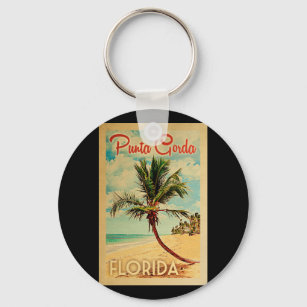Punta Gorda Florida Palm Tree Beach Vintage Reisen Schlüsselanhänger
