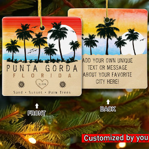 Punta Gorda Florida Retro Sunset Palm Baum 1960er Keramikornament