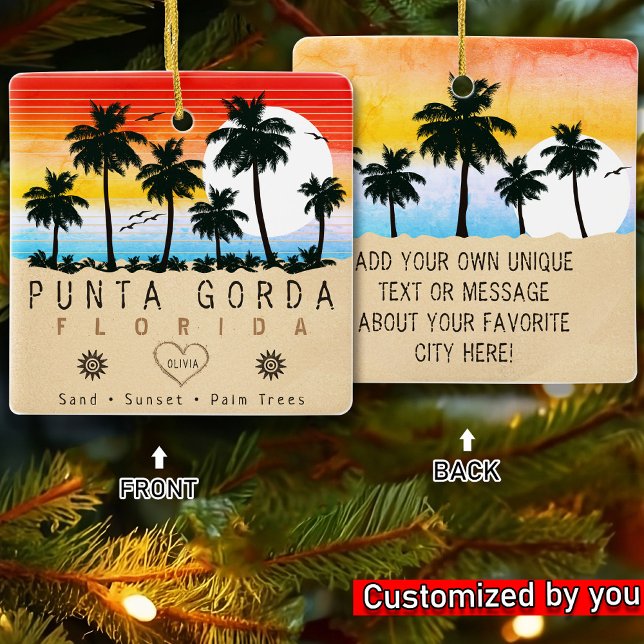 Punta Gorda Florida Retro Sunset Palm Baum 1960er Keramikornament (Von Creator hochgeladen)