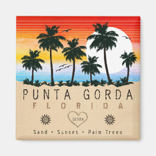 Punta Gorda Florida Retro Sunset Palm Baum 1960er Magnet
