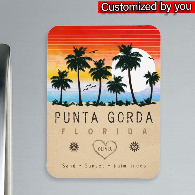 Punta Gorda Florida Retro Sunset Palm Baum 1960er Magnet (Von Creator hochgeladen)