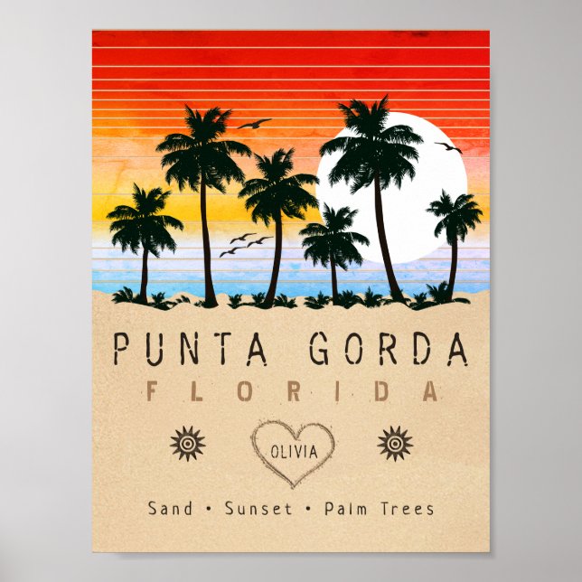 Punta Gorda Florida Retro Sunset Palm Baum 1960er Poster (Vorne)