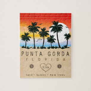 Punta Gorda Florida Retro Sunset Palm Baum 1960er Puzzle