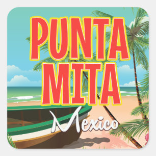 Punta Mita mexikanisches Strand-Reiseposter. Quadratischer Aufkleber