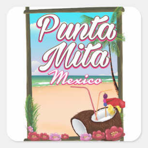 Punta Mita, Mexiko Beach Reiseplakat Quadratischer Aufkleber