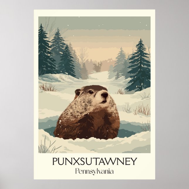 Punxsutawney PA Vintag Groundhog Winterkunst Poster (Vorne)