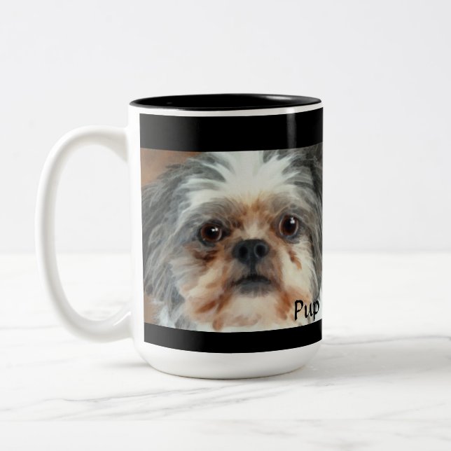 PUP AUF EINER CUP Lhasa Apso Toy Dog Geschenkidee  Zweifarbige Tasse (Links)