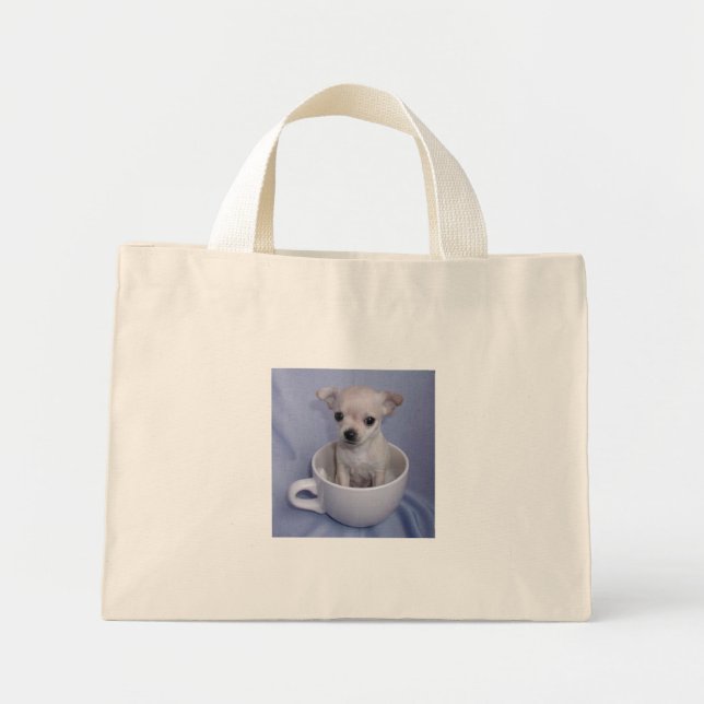Pup in einem Cup Designer Bag Mini Stoffbeutel (Vorne)