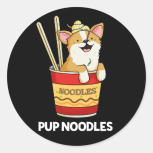 Pup Noodles Funny Cup Noodles Puff Dark BG Runder Aufkleber