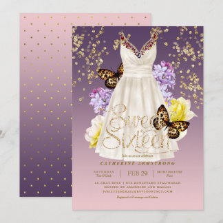 Puple rosa GoldGlitzer-KleiderRosen 16. Geburtstag Einladung