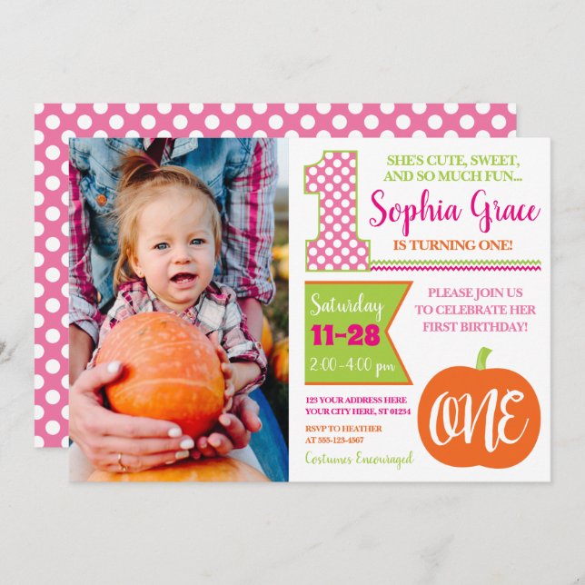 Pupmkin 1. Geburtstag Einladung mit Foto (Vorne/Hinten)