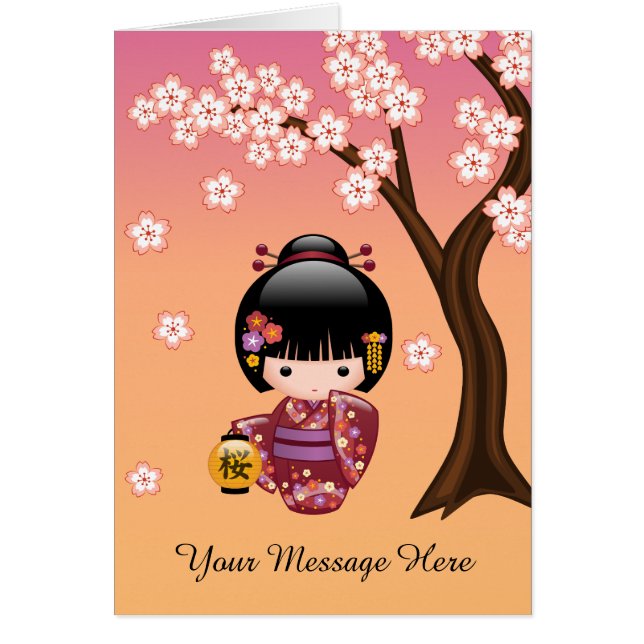 Puppe Kirschblütes Kokeshi - Geisha-Mädchen auf (Vorne)