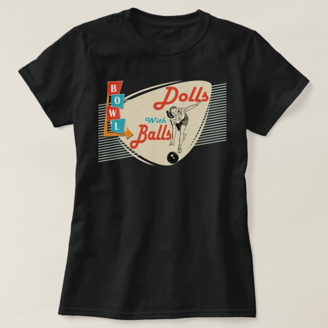 Puppen mit Vintagen Retro-Matching-Bowling T-Shirt (Design vorne)