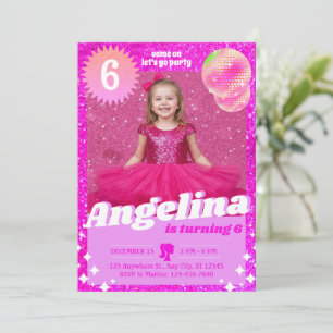 Puppen-Pink-Glitzer-Einladung Geburtstagsfeier Feiertagskarte
