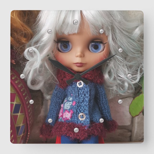 Puppen, Puppen, personalisiert, Foto, Hobby Quadratische Wanduhr (Vorderseite)