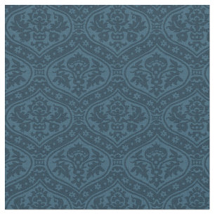 Puppenskala Renaissance Damaskus, Preußisch Blau Stoff