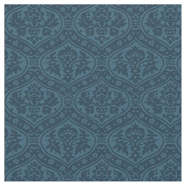 Puppenskala Renaissance Damaskus, Preußisch Blau Stoff (Nahaufnahme)