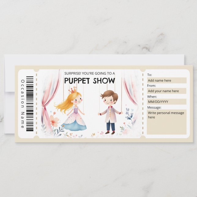 Puppet Show Gift Certificate Einladung (Vorderseite)