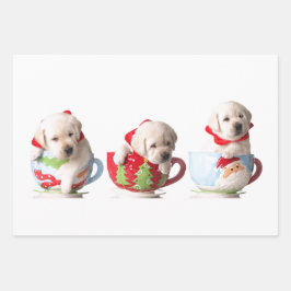 PUPPIEN ALS X-MAS GIFT WRAP-FLACHENBLATT-SET GESCHENKPAPIER SET