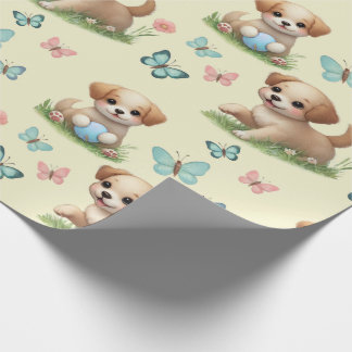 Puppies and Butterflies Pattern Baby Geschenkpapier
