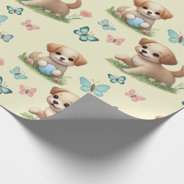 Puppies and Butterflies Pattern Baby Geschenkpapier (Ecke)
