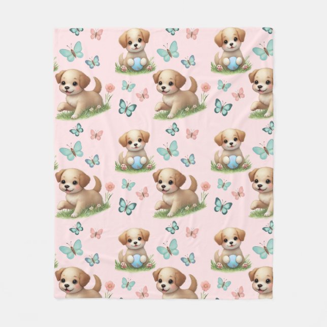 Puppies and Butterflies Pattern Blanket Fleecedecke (Vorderseite)