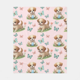 Puppies and Butterflies Pattern Blanket Fleecedecke