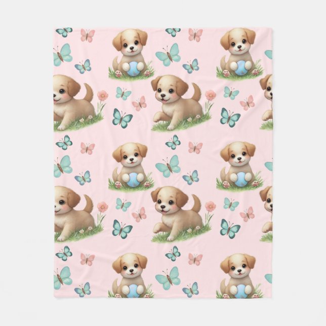 Puppies and Butterflies Pattern Blanket Fleecedecke (Vorderseite)
