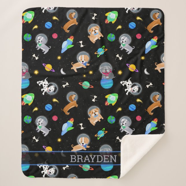 Puppies In Space Watercolor Dog Astronauts Sherpadecke (Vorderseite)
