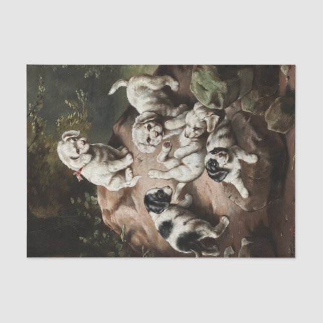 Puppies Painting by Carl Reichert Tissue Paper Seidenpapier (Vorderseite)