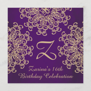 PUPPLE UND GOLDindischer INSPIRIERTER GEBURTSTAG Einladung