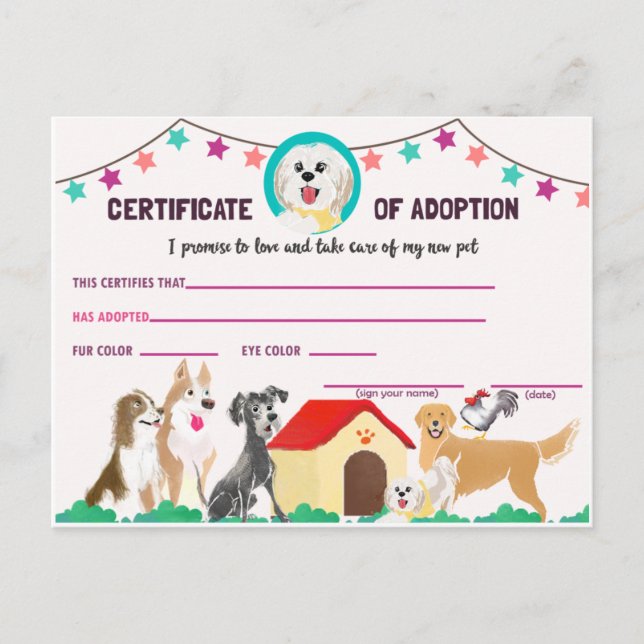 Puppy Adoption Certificate for a Pet Einladung Po (Vorderseite)