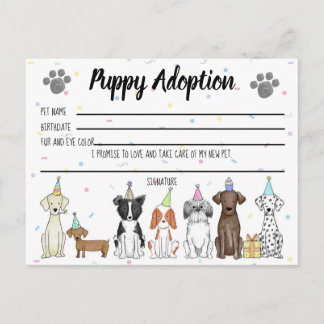 Puppy-Adoption-Karte für Gastgeschenk Postkarte