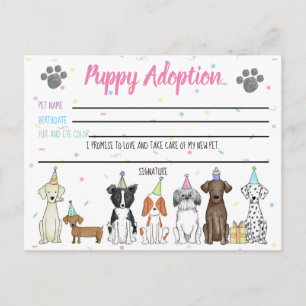 Puppy-Adoption-Karte für Gastgeschenk Postkarte